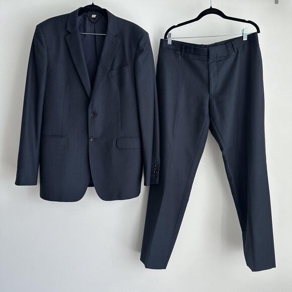 Burberry London Suit Men 54R 38R Navy Pinstripe Wool Jacket Pants Made in Italy - Picture 1 of 16